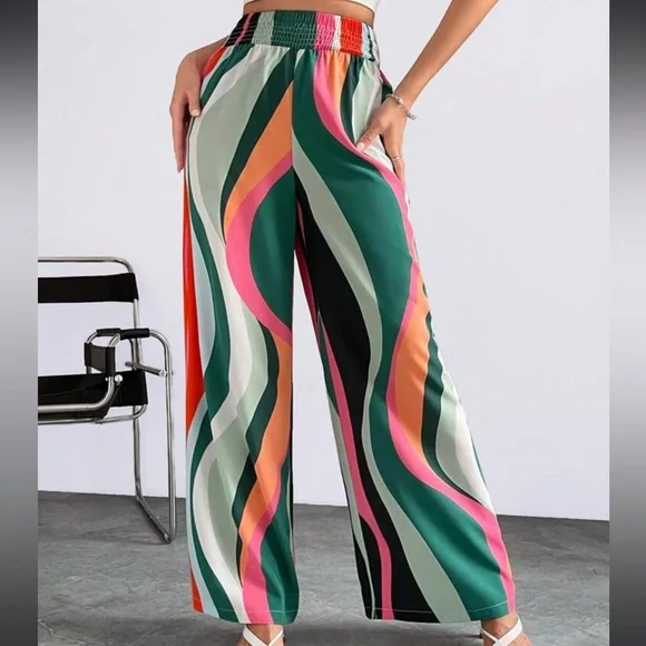 Boho Abstract Print High Waist Wide Leg palazzo Pants - Picture 6 of 6